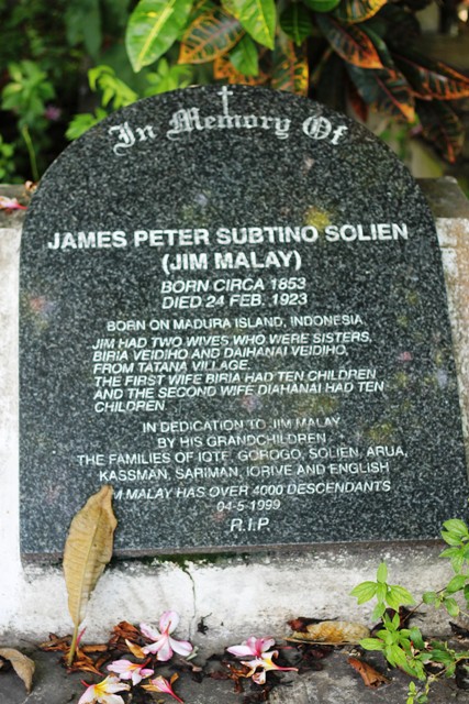 Jimmy Malay's grave memorial, commemorated 1999